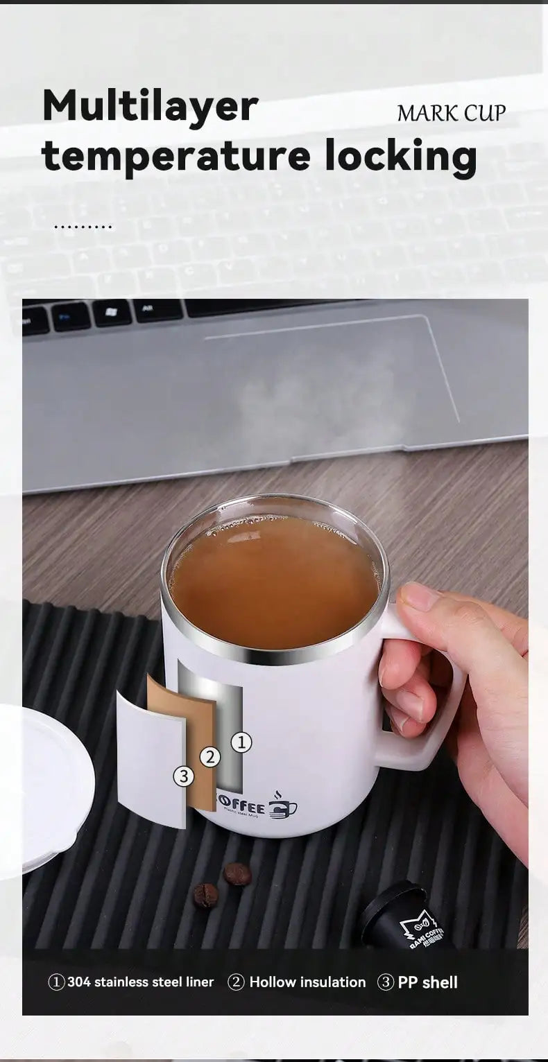 Portable Thermal Mug 304 Stainless Steel Double Wall Insulated Drinking Cup With Handle Anti Scald Sealed Tea Milk Coffee Cup