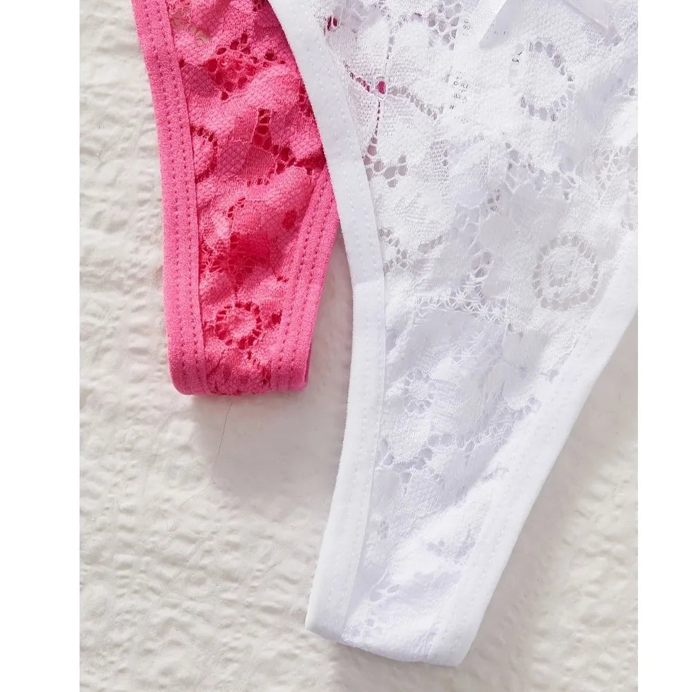 Lingerie Crystal Lace Flower Panties Low-waist Cotton Crotch Seamless Thong Underpants Embroidery Bikini Underwear Women Gifts
