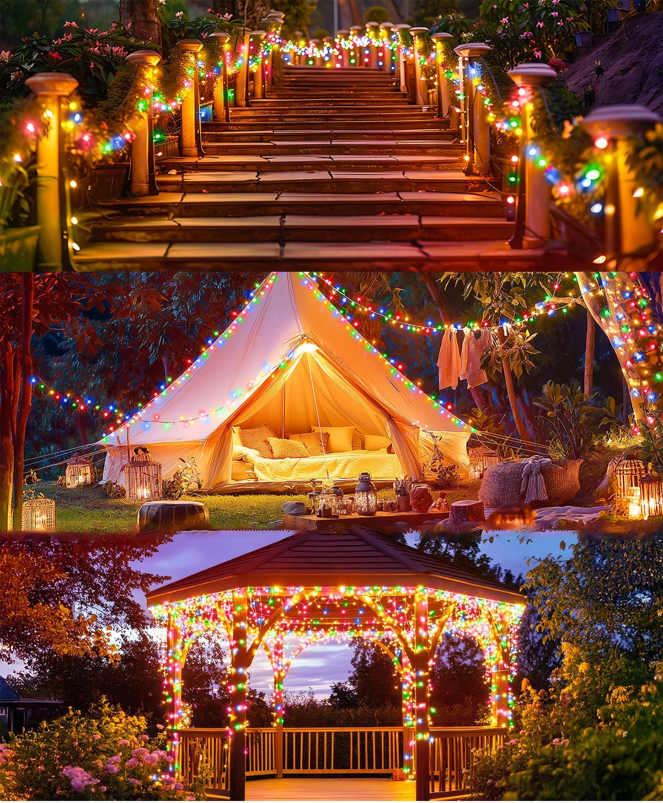 LED Solar String Lights 7/12/22M 8 Lighting Modes Waterproof Fairy Lights for Outdoor Garden Christmas Party Decorations