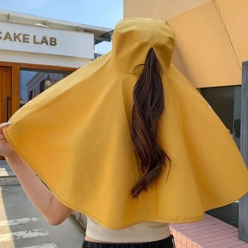 Summer Hats for Women Outdoor UV Anti Neck Protection Sun Visors for Lady Fishing Hiking Wide Brim Shawl Sunscreen Ponytail Cap
