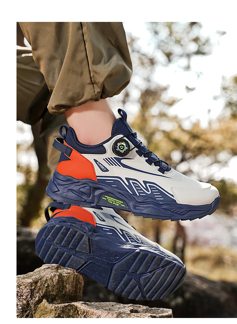 Men's Korean Casual Sports Shoes Four Season Soft Sole Rotating Shoelaces Running Shoes Breathable Walking Shoe Student Sneakers