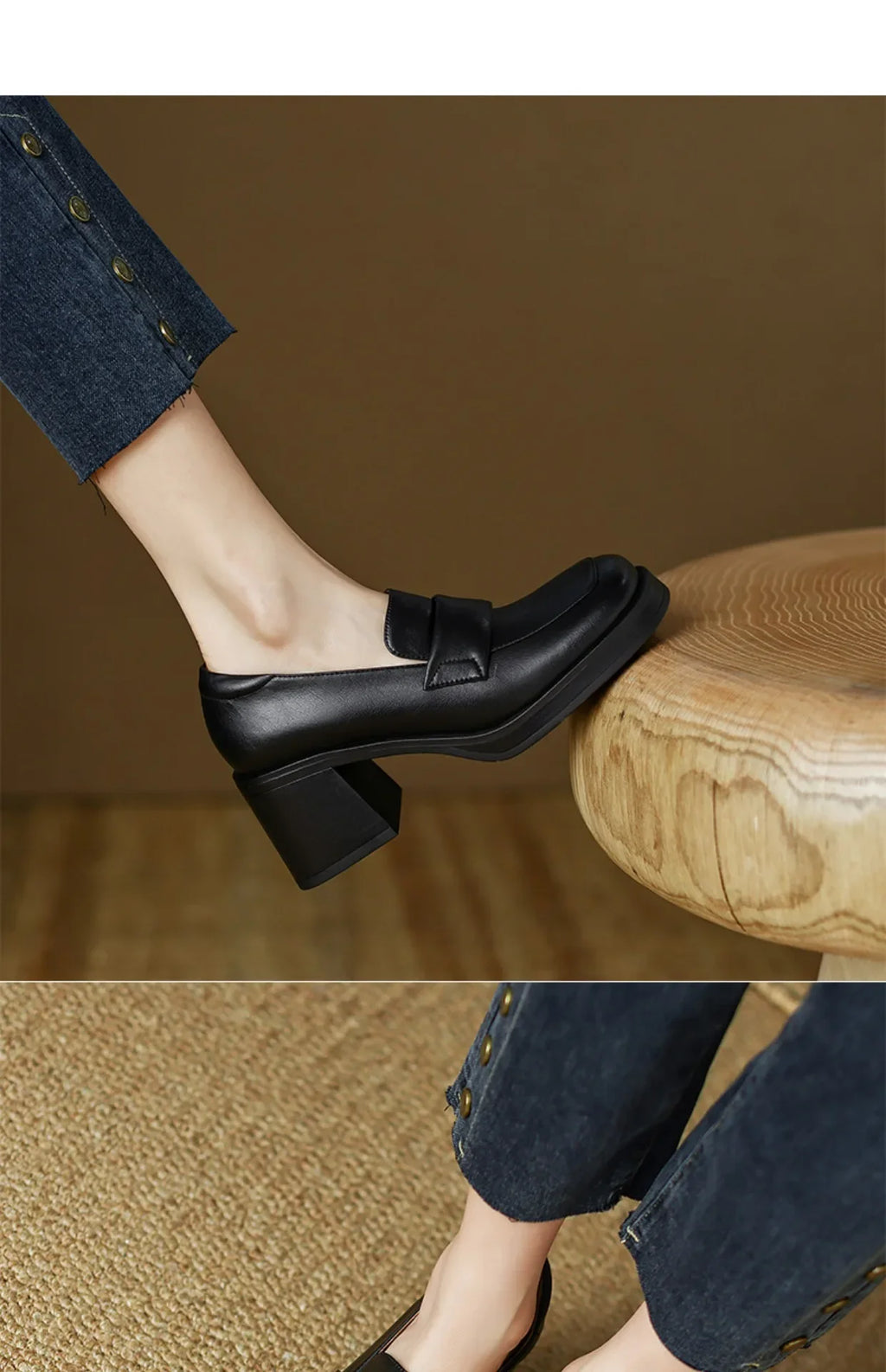 Shoes for Women Retro British Style Thick High Heels Loafers Platform Leather Shoes 2024 summer new French Square Toe Women Shoe