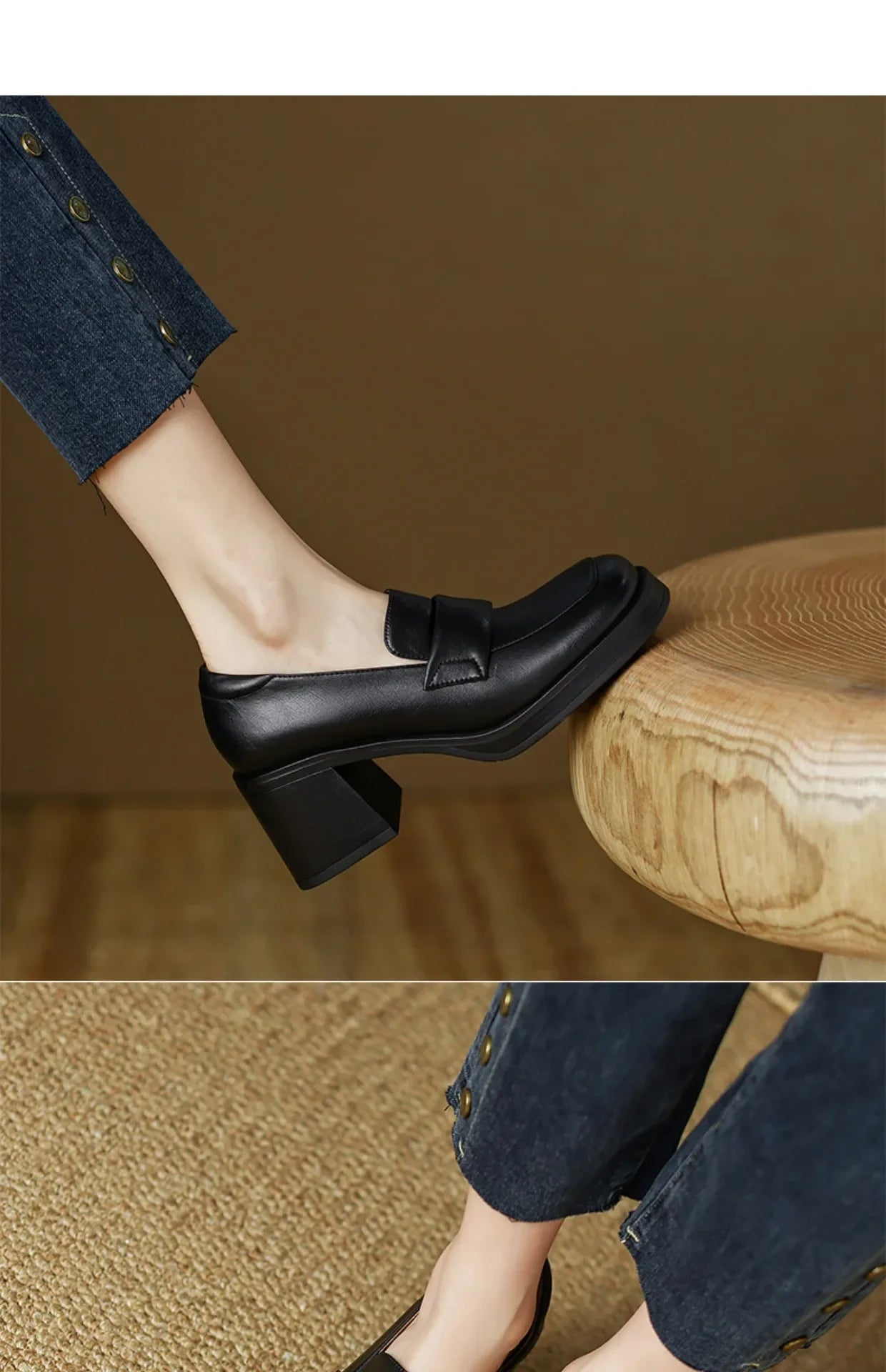 Shoes for Women Retro British Style Thick High Heels Loafers Platform Leather Shoes 2024 summer new French Square Toe Women Shoe