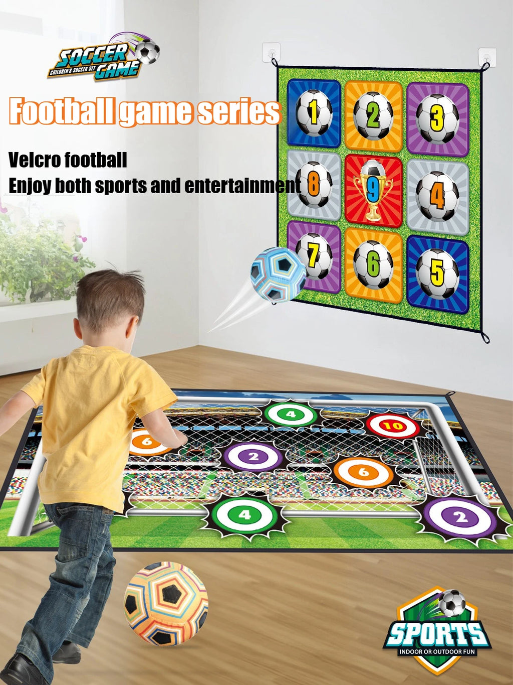 150CM Kids Football Game Set Indoor Outdoor Training Game Mat with Target Areas Practice Shoot Gifts for Children