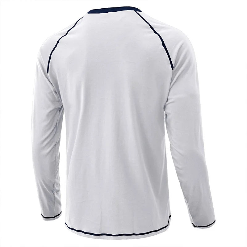 Summer  Autumn Men's American Heavy Cotton Henry Shirt  Long Sleeve Fitness Tough Guy T-Shirt Casual  T Shirt for Men Clothing