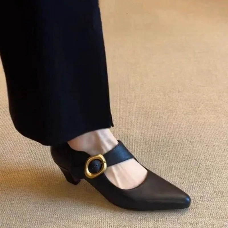 Women's High Heels Shoes Temperament Pointed Toe Leather Single Shoes for Women Elegant Banquet Party Dress Shoes Zapatos Mujer