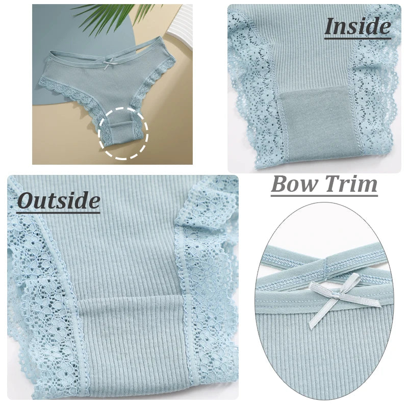 4PCS/Set Women Cotton Panties Sexy Lace Braizlian Panties Low Rise Hollow Out Underwear for Female Cute Bow Breathable Lingerie