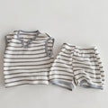 Summer baby clothes 0-5T solid color boys striped sleeveless T-shirt shorts set breathable girls vest short sleeved shorts set