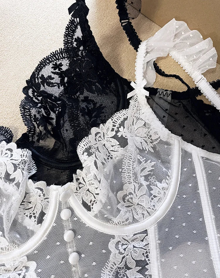 Embroidery Sexy Women Bra Set Underwear Push Up Brassiere Lace Transparent Bra Panty Sets Wedding Bralette Thin Underwear