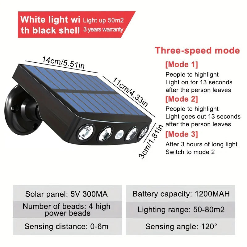 4 LED Powerful Solar Security Lights Outdoor Decor Sensor Motion 3 Modes Street Waterproof Lamp Wall Night Work Light for Garden