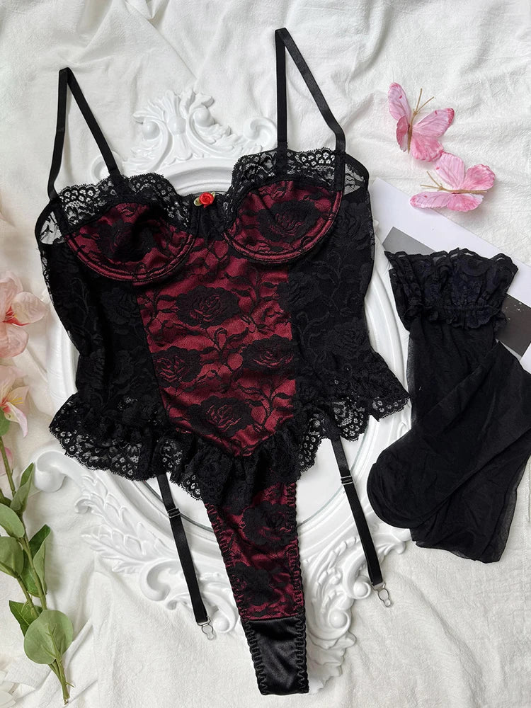 Sexy Erotic Set Erotic Bra And Panty Garter Set Erotic Underwear Set Sensual Intimates Women Sexy Garter Kit Tassel Lingerie Set