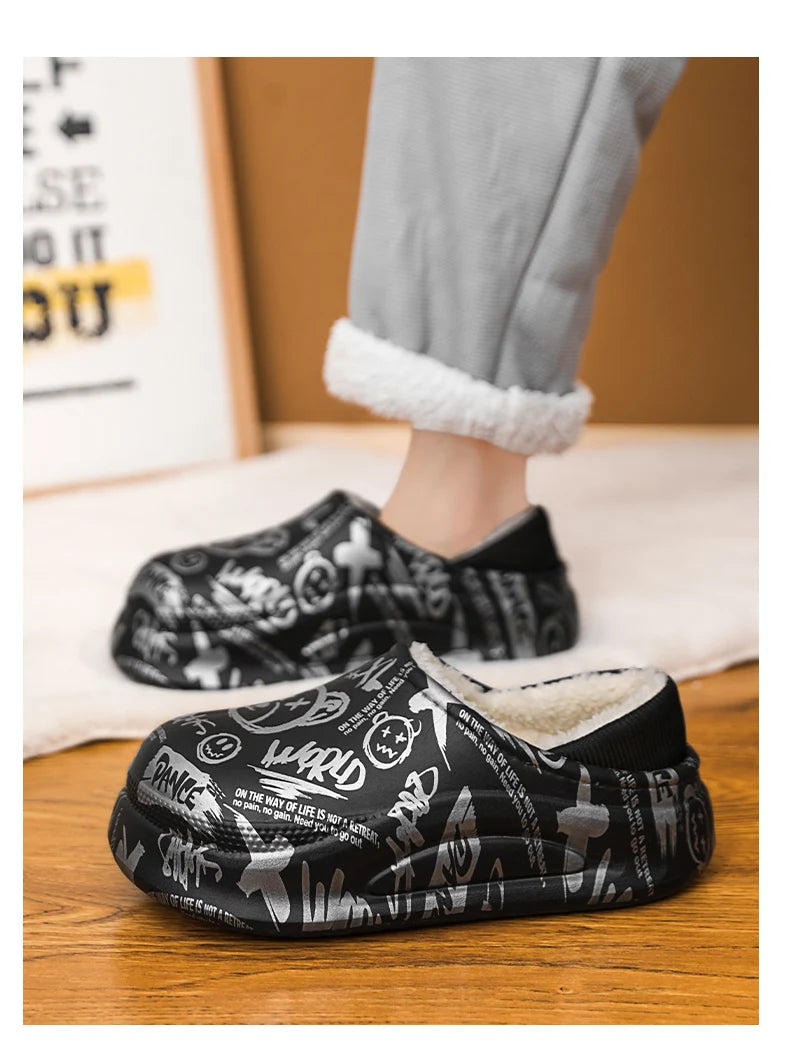 Men's Slippers Shoes for Men Unisex Warm Non-Slip Wear-resistant Thick Bottom Waterproof Add Cotton Heel Covering Fashion New