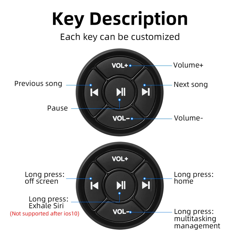 Bluetooth-compatible Car Motorcycle Bike Wireless Steering Wheel Remote Control Music Player  Media Button For IOS Android Phone