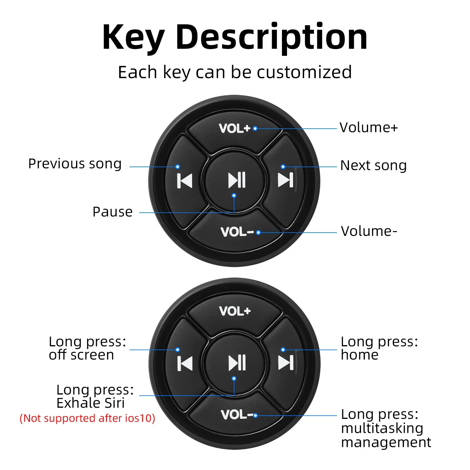 Bluetooth-compatible Car Motorcycle Bike Wireless Steering Wheel Remote Control Music Player  Media Button For IOS Android Phone