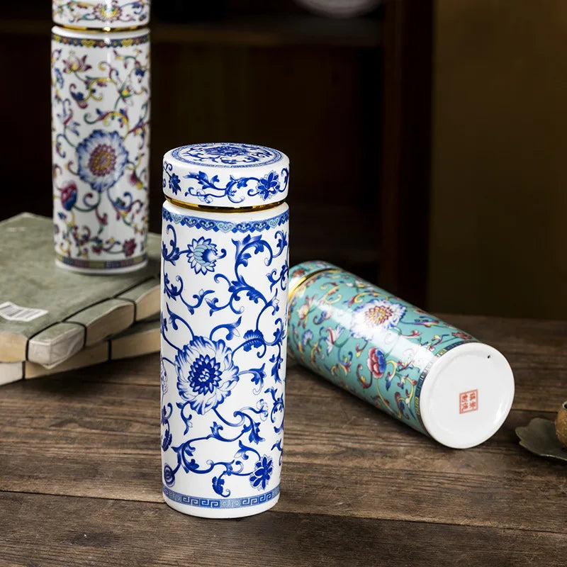 500ML Double-layer Ceramic Cups Enamel Thermos for Tea High-temperature Home Office Resistant Cups with Lids Portable Travel Mug