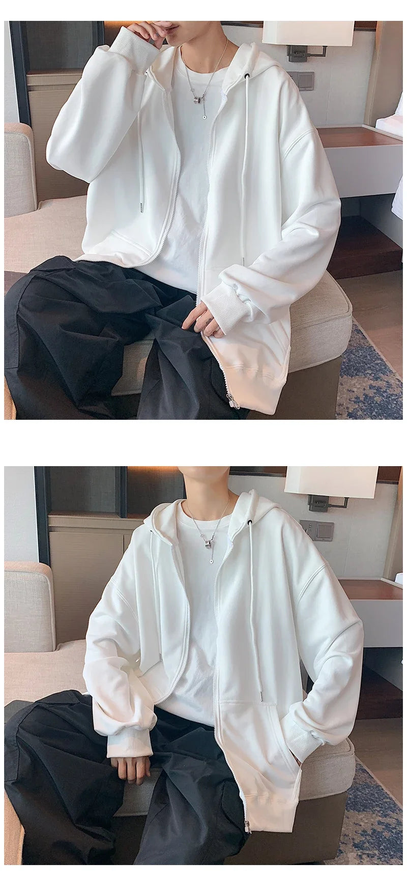 Men's  Trendy Hoodie Cardigan Autumn Hooded Sweatshirt Solid Color Classic Jacket Long Sleeve Zipper Coat Casual Men Clothing
