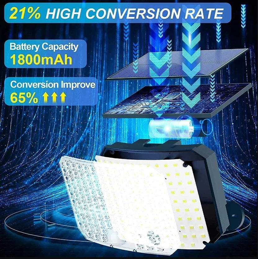 Solar Outdoor Lights 2500LM 118LED Security Lamps with Remote Control for Garden 3 Heads Motion Sensor Light IP65 Waterproof