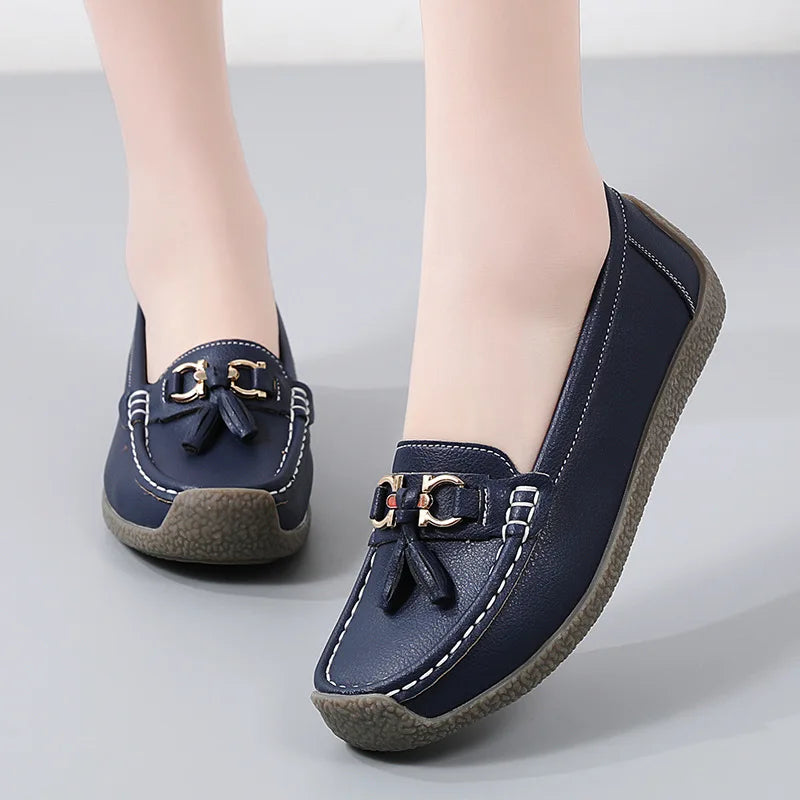 Women's Comfortable Loafers – Soft Sole Flat Shoes with Metal Buckle for Casual Daily Wear and Office Use zapatos para mujer