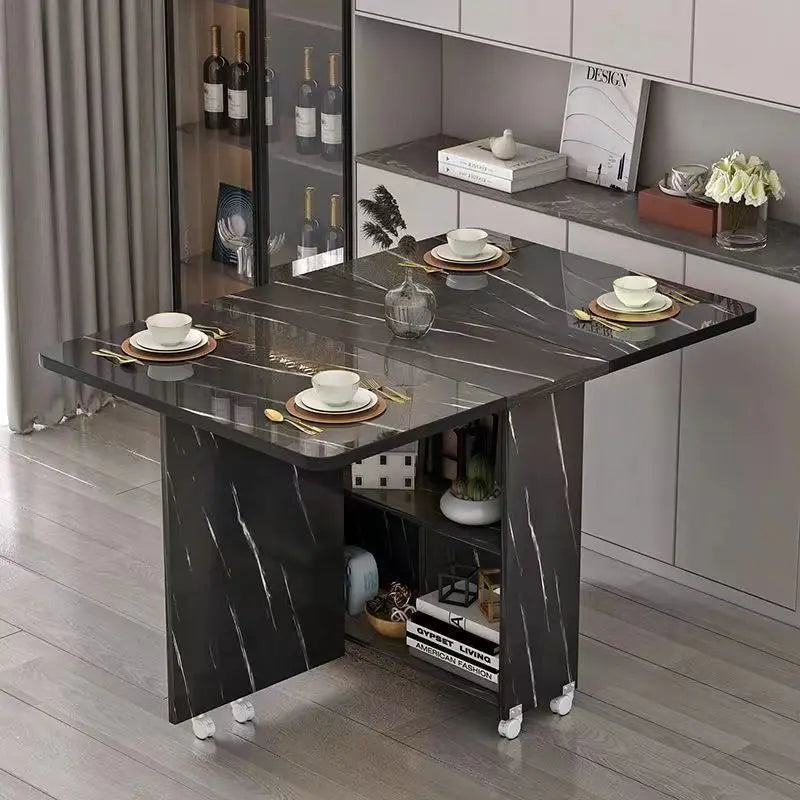 Folding dining table household small apartment movable pulley retractable rectangular simple multi-functional eating table