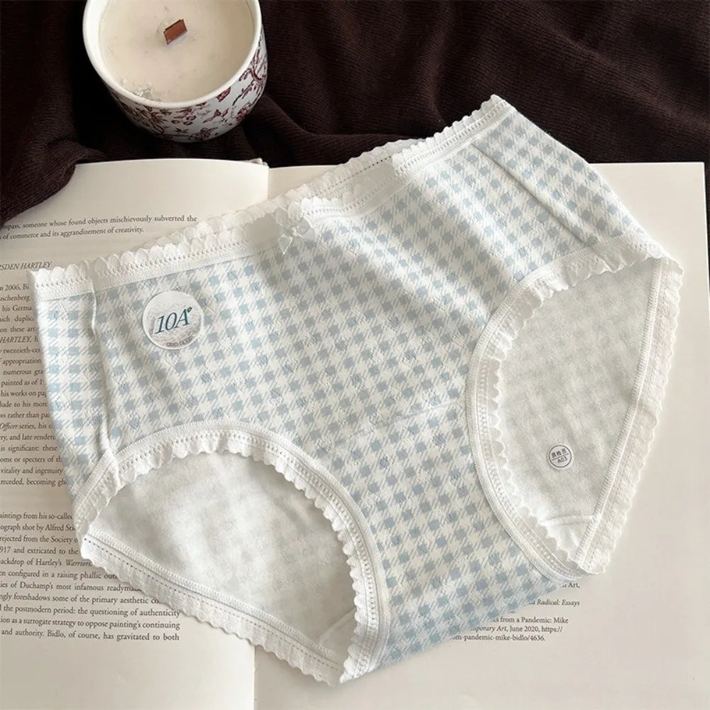 Lingerie Mid-waist Underwear for Women Bear Grid Sweet Floral Panties Underpants Bow Cotton Briefs Lady