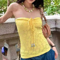 Summer Beach Vacation Floral Tube Top For Women Lace Up Camisole Sexy Backless Basic Top Halter Camis Y2k Streetwear