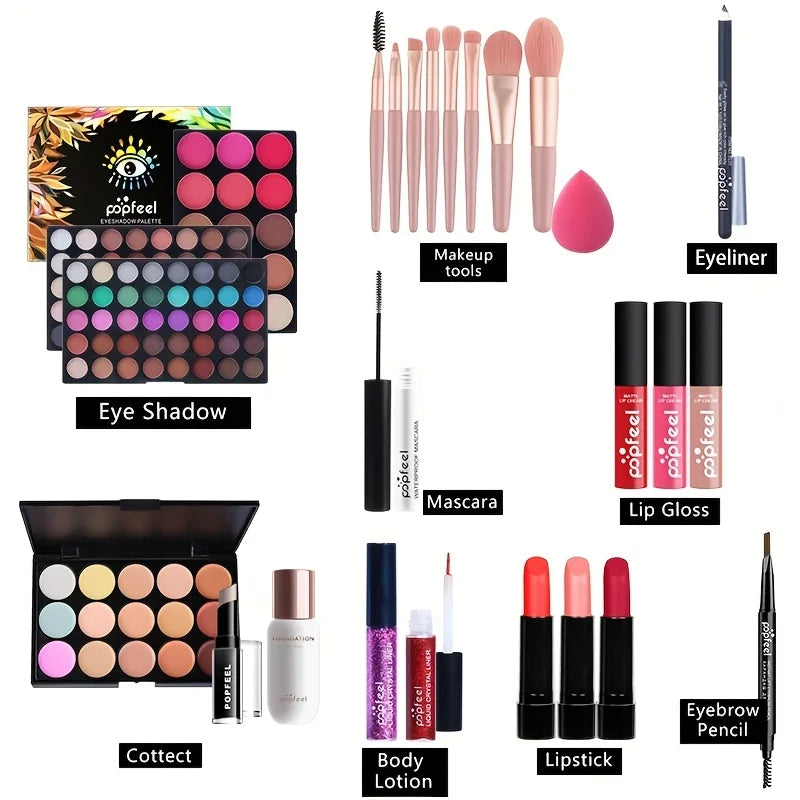 24 piece cosmetic gift box, including eye shadow, liquid foundation, lipstick and makeup brush, girls' beauty supplies