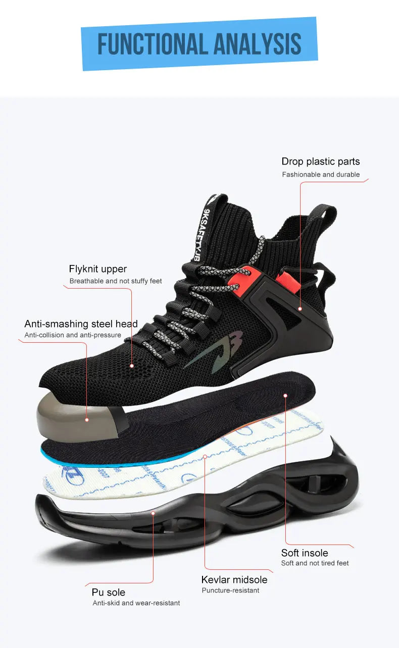 2025 New Safety Shoes Men Boots High Top Work Sneakers Steel Toe Cap Anti-smash Puncture-Proof work Boots Indestructible Shoes