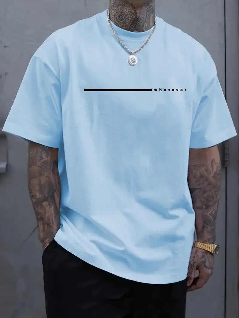 Fashionable casual men's solid color letter print pattern casual loose street fitness high quality versatile men's T-shirt