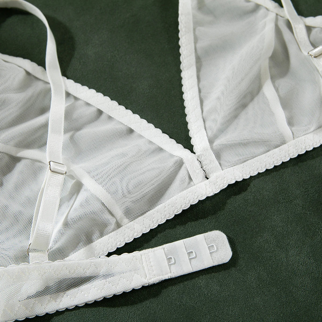 Wirelss Comfortable Bra Brasil Pantie Lingerie Set Basic Solid Mesh Sheer Underwear Transparent Intimate Seducing Lenceria