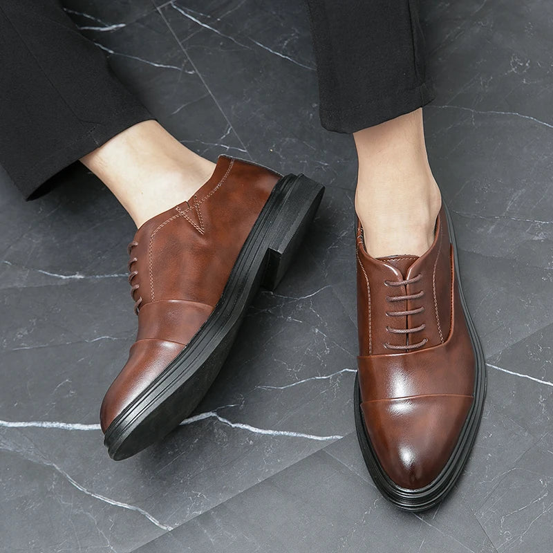 Man Casual Business Shoes Men Patchwork Leather Oxfords Fashion Dress Flats Leisure Office Men's Formal Wedding Shoes