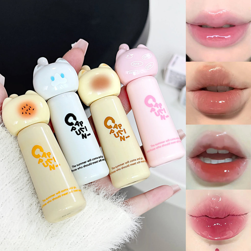Cute Cat Lip Gloss - Moisturizing Smooth and Long-lasting Lip Glaze - 4 Shades Easy to Apply Lip Stain for Beginners