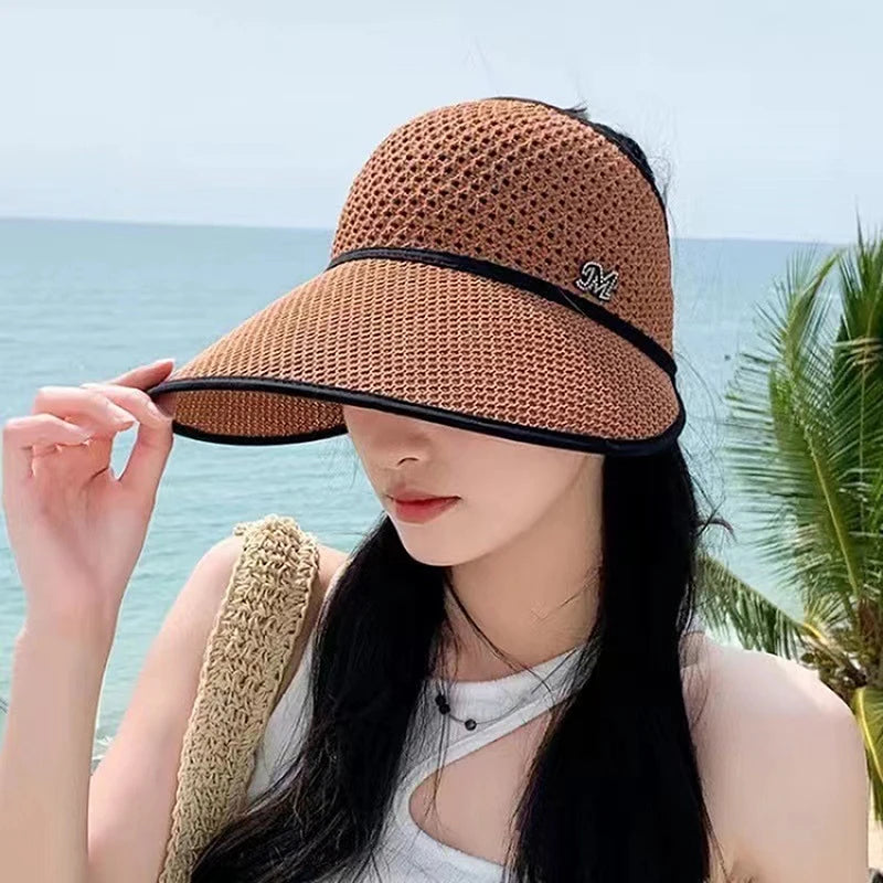 Summer Straw Empty Top Sun Hat For Women Wide Large Brim Visors Hat Travel Sun Hat Women's Hat Beach UV Protection Caps