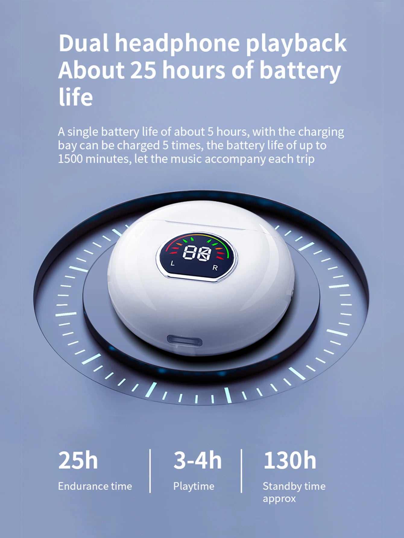 Wireless Bluetooth Earbuds with Digital Display and Touch Controls, Long Battery Life, Compatible with All Smartphones