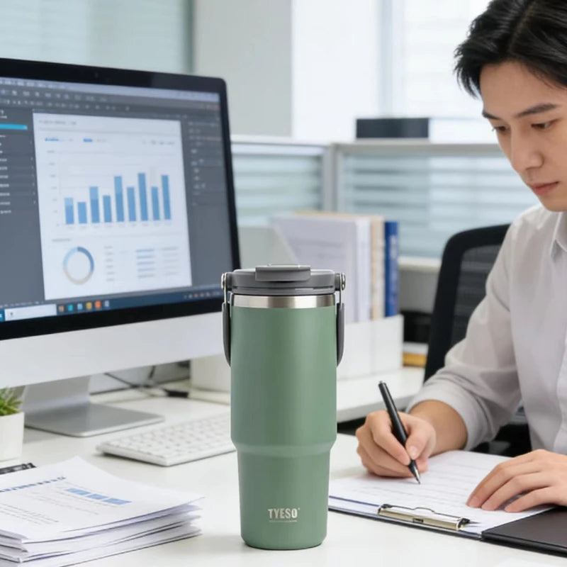 900ml Stainless Steel Thermos Cup  Portable Handle, Cold and Heat Preservation, Office Sports Outdoor Tumbler