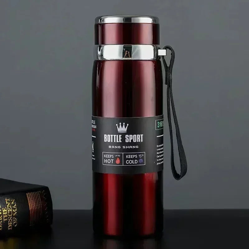 Thermos Bottle 1L Thermal Water Bottle Stainless Steel Insulated Cup Gradient Color Lid Strap Travel Outdoor Sports Wholesale