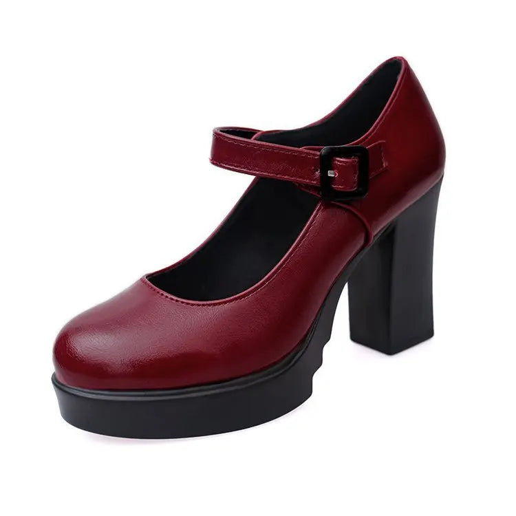 Women's shoes on Heels Women Platform Pumps Spring Summer Shallow Mouth Buckle Strap Shoes Round Toe Shoes for Women2024