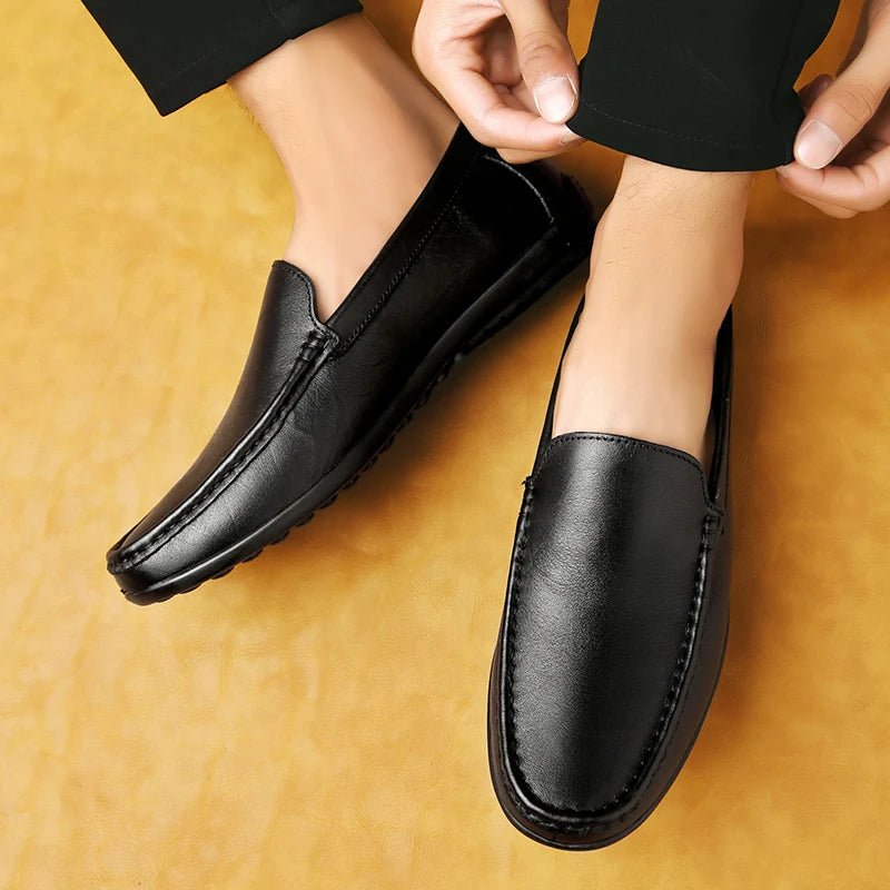 Men's Slip-on Shoes Men's Handmad Breathable Genuine Leather Dress Shoes Fashion Designer Classic Round Toe Soft Loafers mo-3275