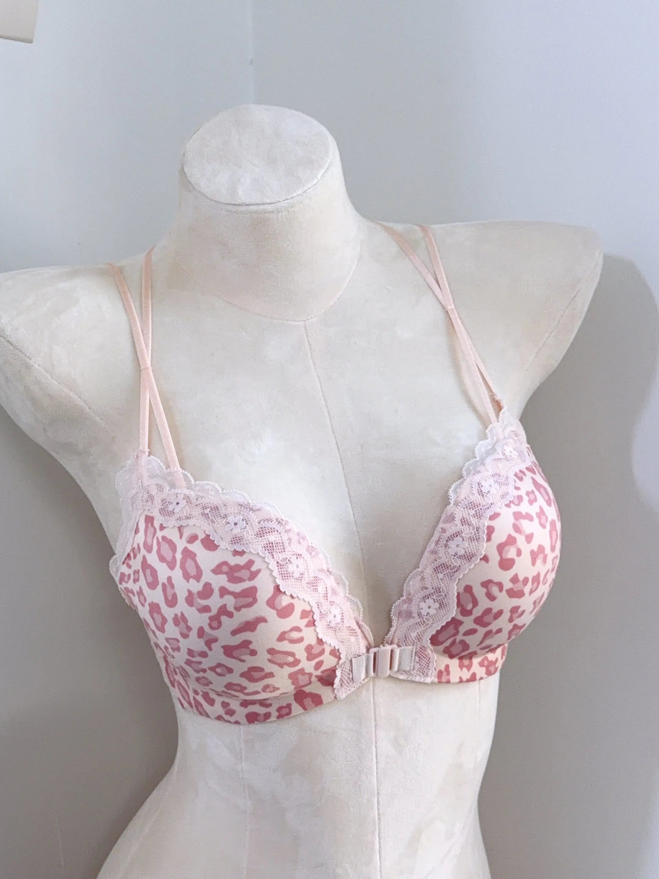 Hot Sale Front Closure Leopard Push Up Bra Set for Women, Backless Small Chest Lift Comfortable Underwear Set