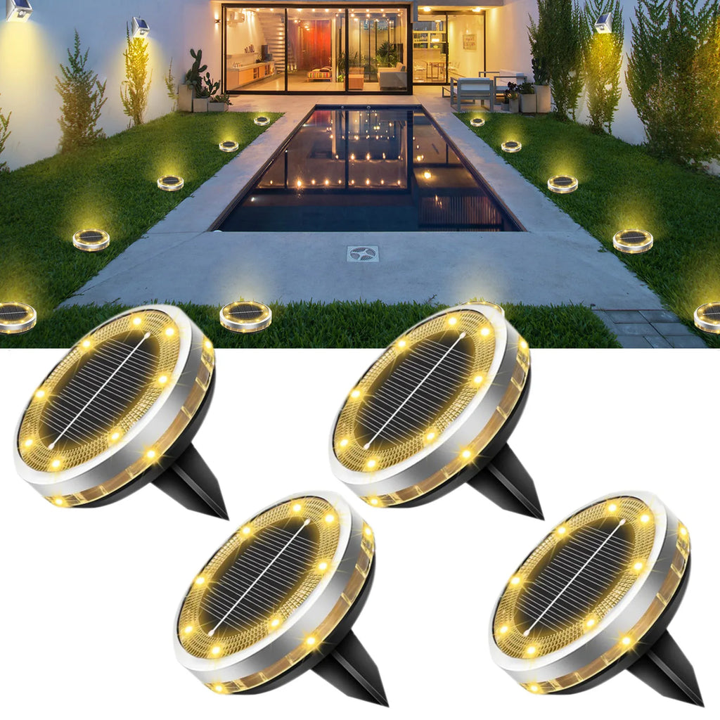 Solar Garden Lights Outdoor 8 LEDs Disk Underground Lamp With Side Light Spotlight Waterproof For Landscape Lawn Decor