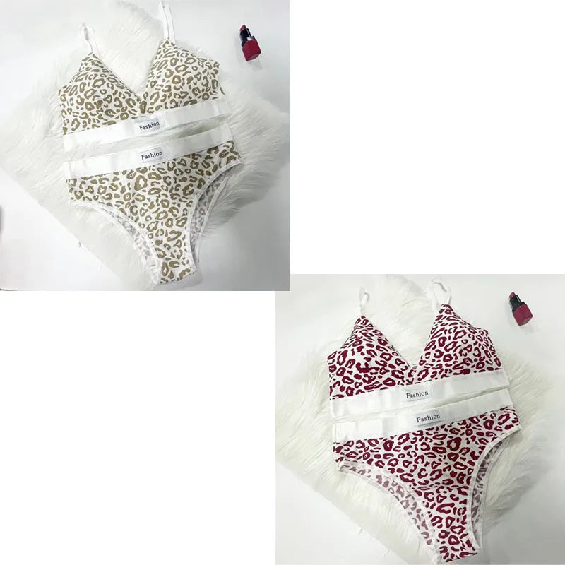 1/2/3/4Set Women Seamless Bra Set Low Waist Panties Leopard Bralette Sexy Vneck Sport Brassiere Female Cotton Underwear Set