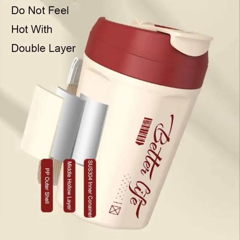 Stainless Steel Travel Thermal Cup 520ML Keeps Cold and Heat Coffee Vacuum Flask Portable Heat-resistant Coffee Thermos Mug