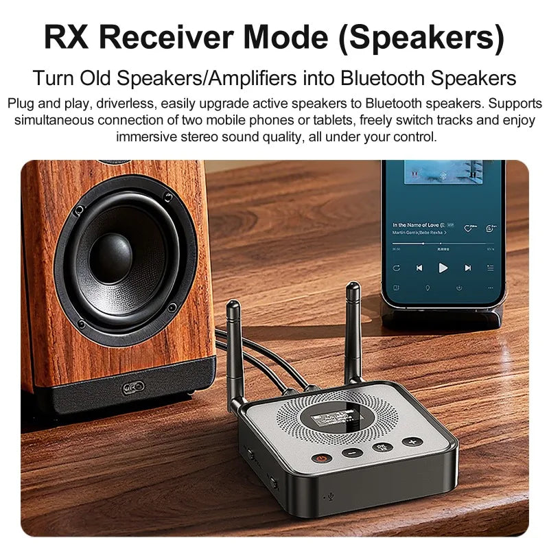Bluetooth 6.0/5.2 Audio Receiver Transmitter with OLCD Digital Display USB Flash Drive & Wireless Music Playback Optical Output