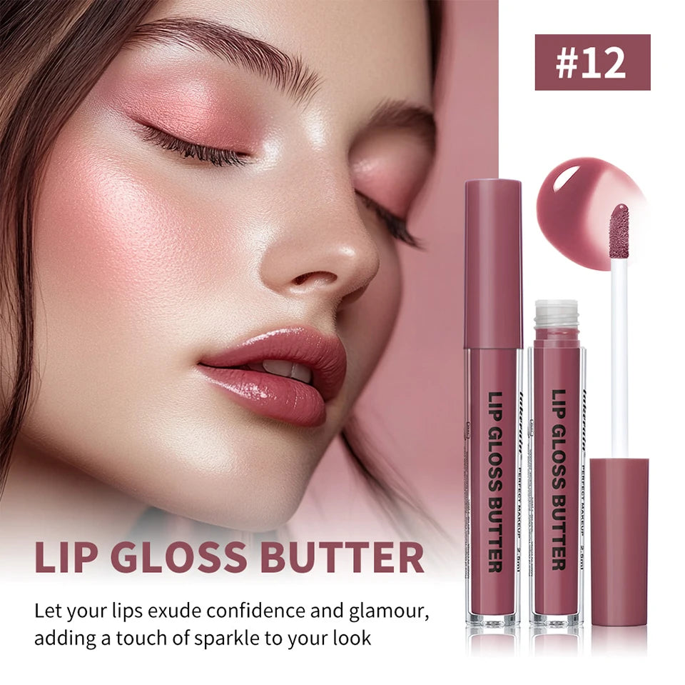Lakerain Lip Gloss Butter  Long Lasting Non-stick  Beauty Waterproof Lip Stain Makeup Plumping Hydrating Lip Gloss Cosmetics