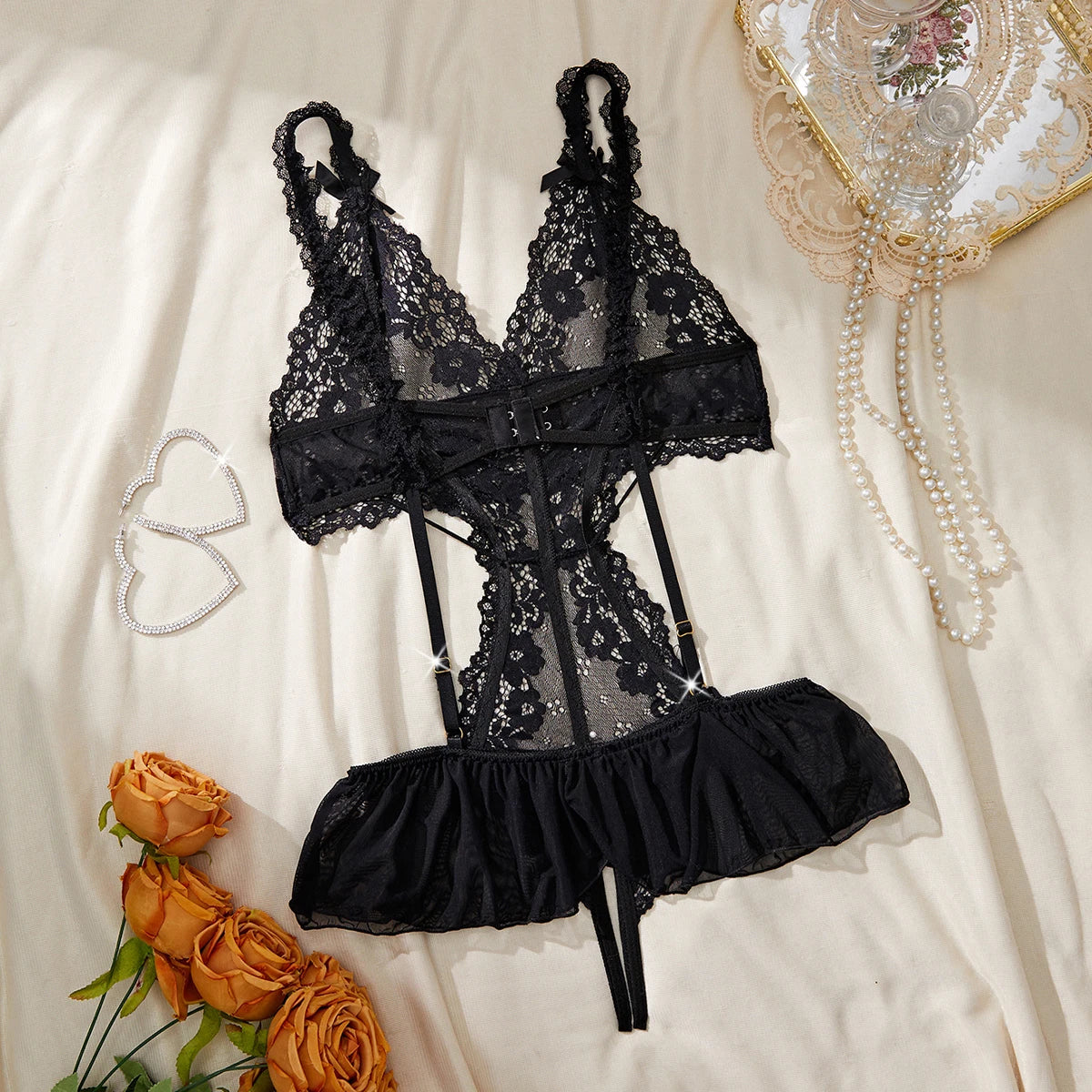 Plus Size Women's Exotic Lingerie Sets Lace Fluoroscopy Beauty Tulle Elegant Sexy Lingerie Female Underwear Lingerie For Ladies