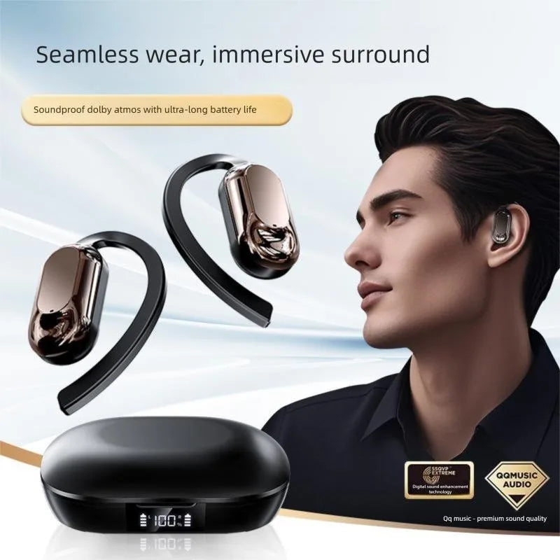 Bluetooth 5.3 Earphones True Wireless Headphones with Mic Button Control Noise Reduction Earhooks Waterproof Headset for Sports