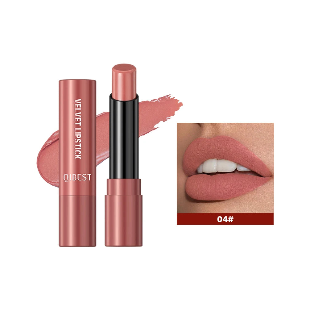 QIBESTNatural Velvet Matte Lipstick Long-lasting 10 Color Lip Stain Lightweight Moisturizing Lip Balm Women Makeup New Lip Tint