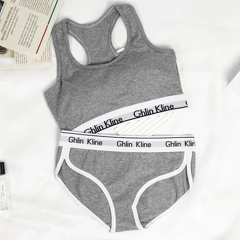 Fashion Sports Bra Panty Set Body Shaped Sponge Pad Vest with Underwear