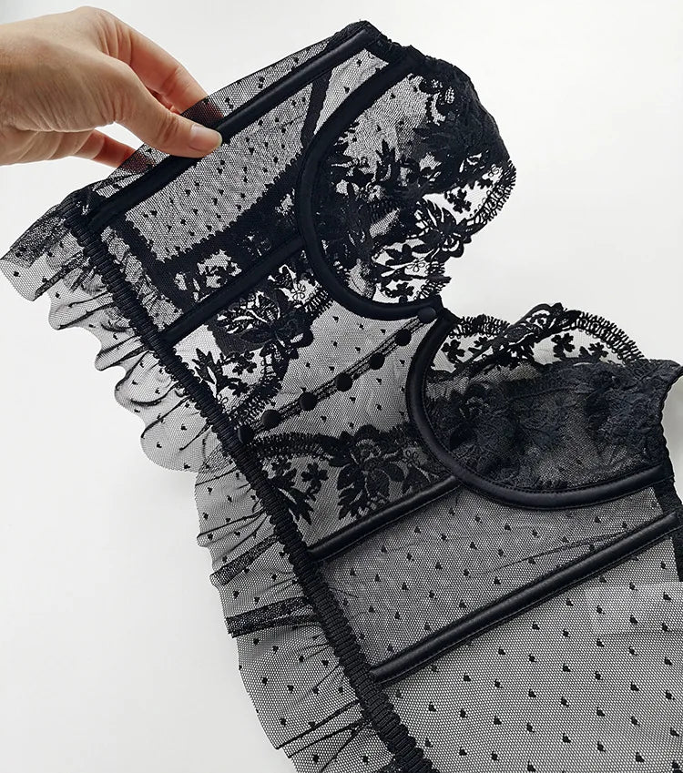 Embroidery Sexy Women Bra Set Underwear Push Up Brassiere Lace Transparent Bra Panty Sets Wedding Bralette Thin Underwear