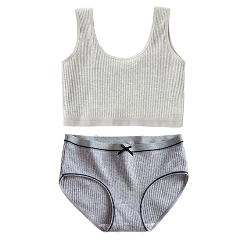 Cotton Girls Panties And Bras Sets Teenage Girls Cotton Training Bra Panty Set Solid Kids Sports Bra Briefs Underwear