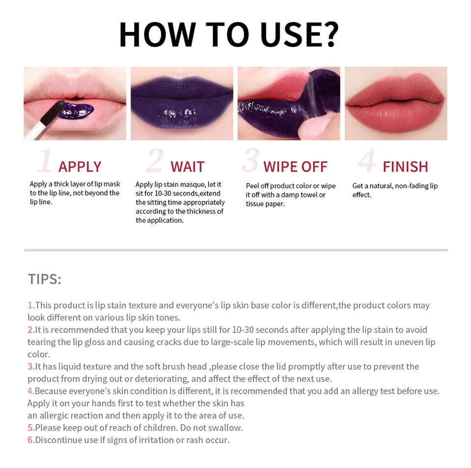 Peel Off Lip Stain Gloss 3 Colors Long Lasting Waterproof Non-stick Cup Lip Glosses Transfer Proof Natural Pink Lip Stain Makeup